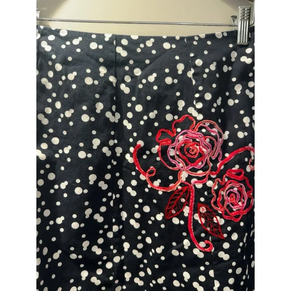 Susan Bristol Embroidered Rose Polka Dot Midi Skirt Size 4 Cottagecore